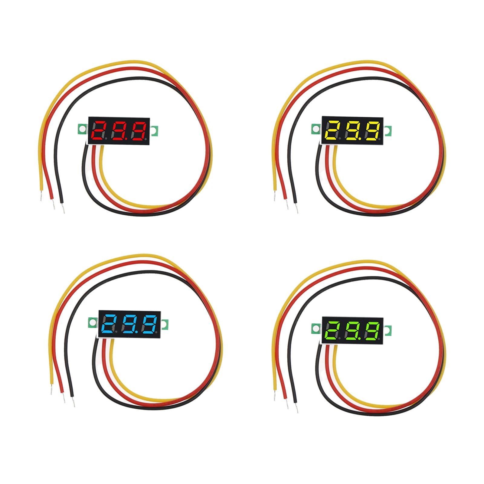 4pcs Mini Digital Voltmeter 0.28inch 3 Wire Voltage Tester Led Display Panel Voltmeter Red Green Blue Yellow
