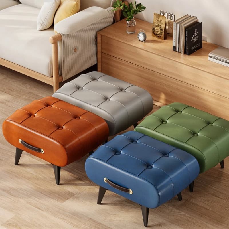 Foldable Foot Stool Extra Thick PU Leather & High-Density Foam, Portable Ottoman for Living Room/Bedroom/Office, Non-Slip Base