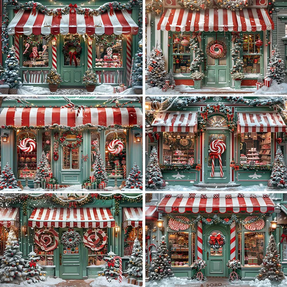 Mocsicka Christmas Backdrops for Photography Winter Snow Vintage Green Xmas Gift Candy Shop Outdoor Child Photo Background Props