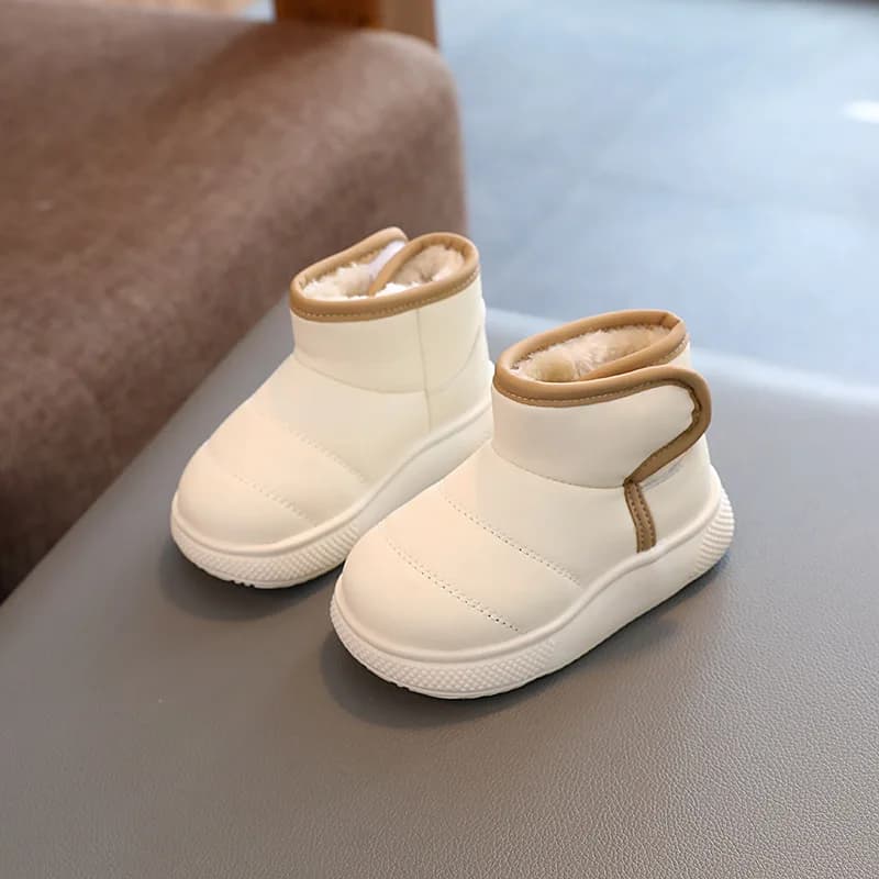 Girls Fashion Boots Hook & Loop Round-toe Children Leather Boots Simple Non-slip Kids Warm Snow Boots All Match 2024 New
