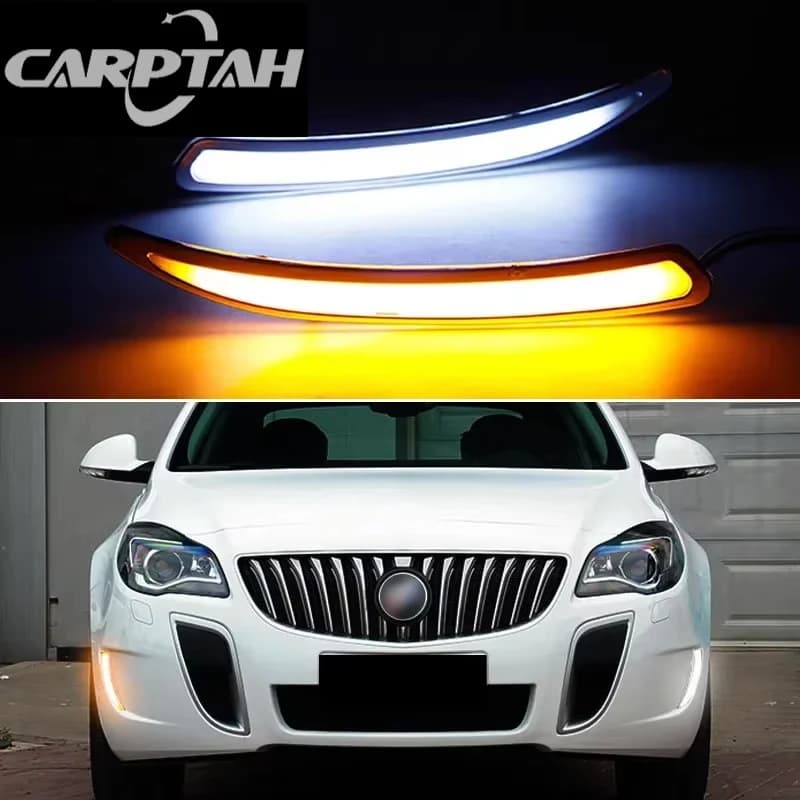 Car LED DRL 12V Daylights For Opel Insignia GS 2010-2015 Yellow Turn Signal Daytime Running Headlamps Auto Driving Lamp Foglamps