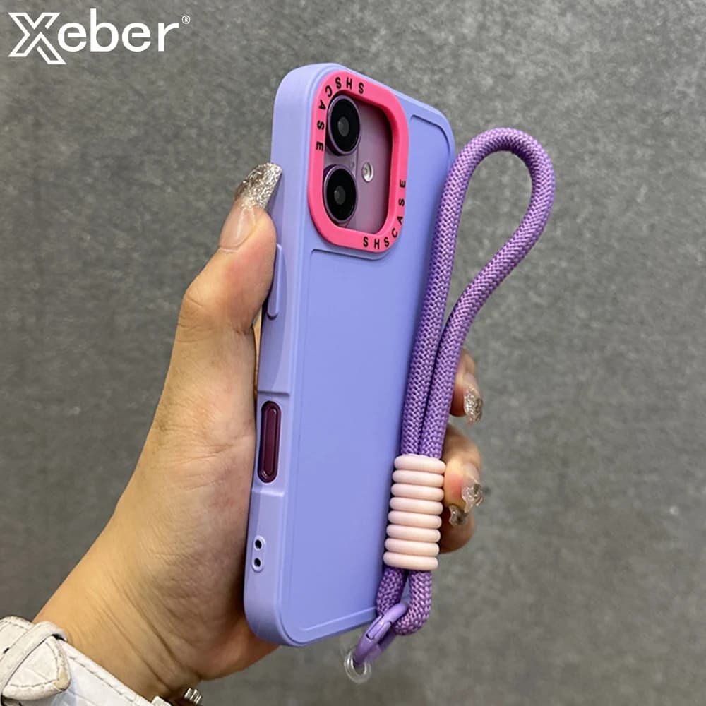 Luxury Wrist Strap Bracelet Lanyard Phone Case For iPhone 15 16 Pro Max 14 13 12 11 X XR XS Collision Color Lens Protector Cover