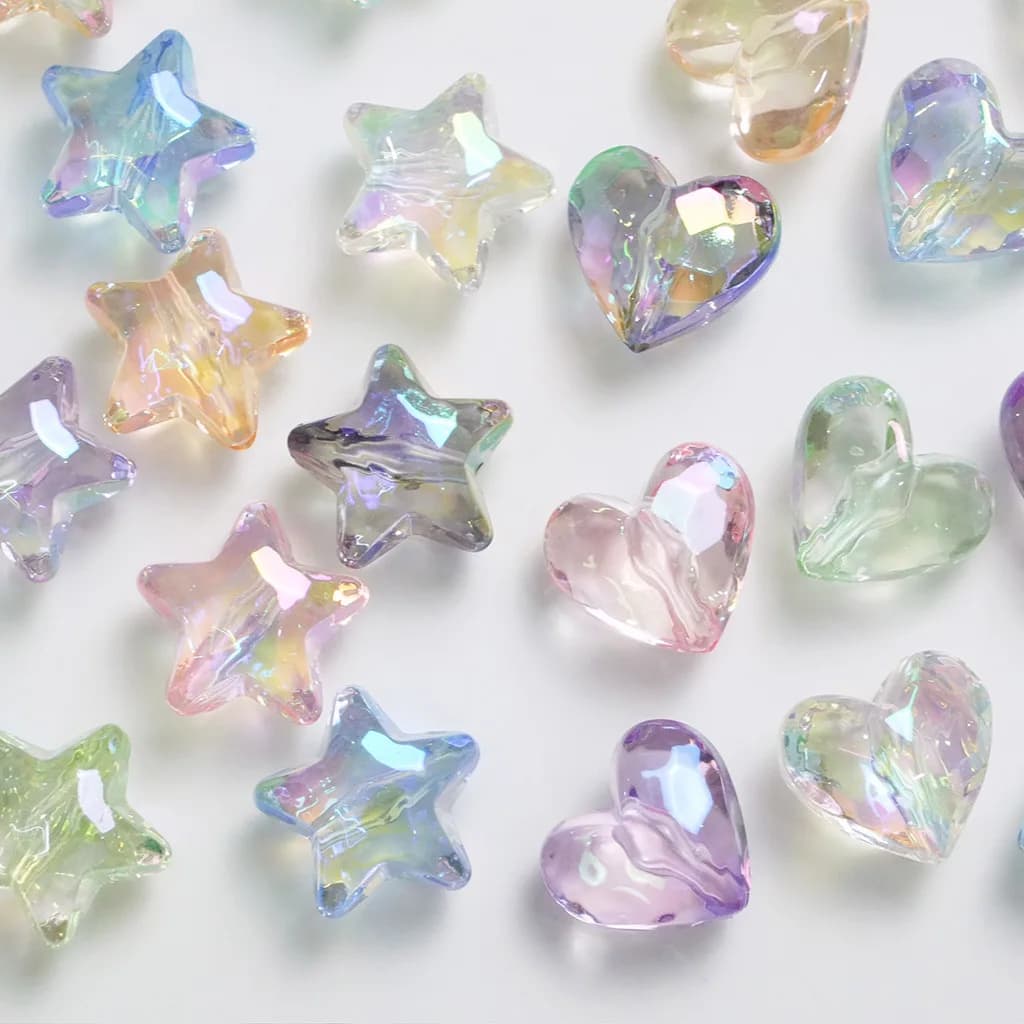 10pcs/lot Colorful Clear Shine AB Acrylic Heart/Star DIY Loose Charm Beads Big Size