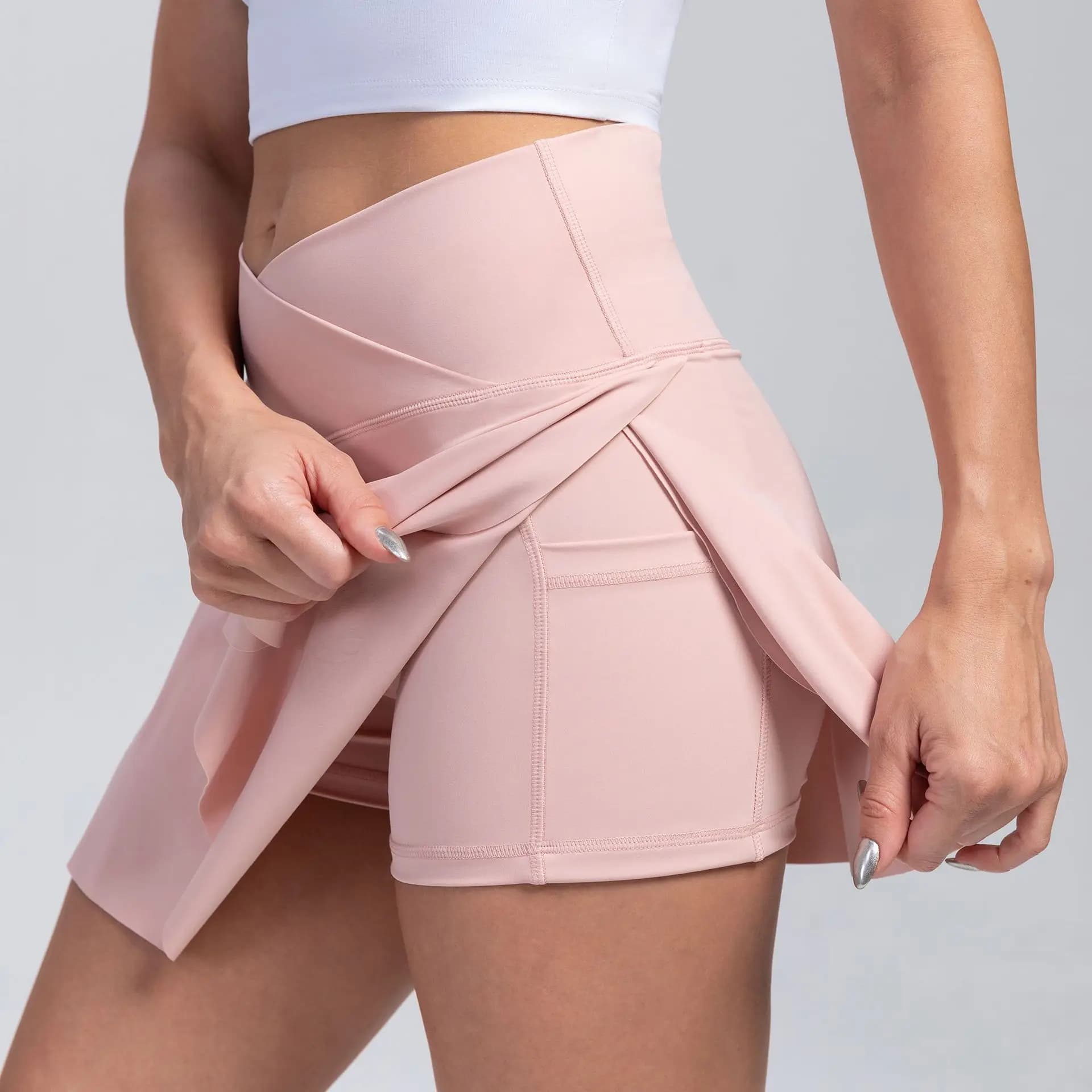 Women Tennis Skirts With Shorts High Waist Inner Pocket Golf Skort Fake 2 Pieces Running Sports Skirt Breathable Athletic Skirts