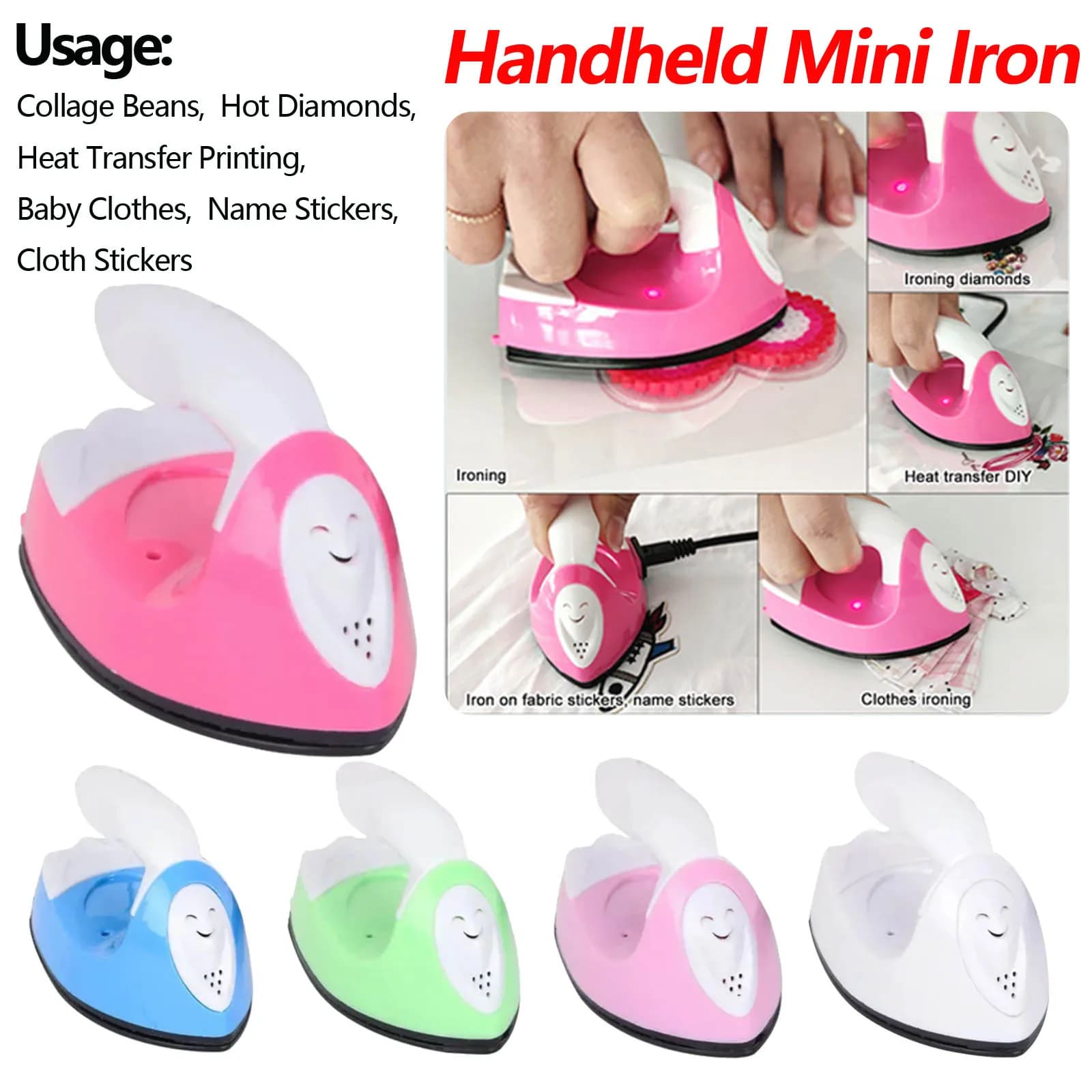 DIY Handheld Mini Iron Portable Electric Mini Heat Press Machine Versatile Rapid Heating-Up for Hot Drilling Name Cloth Stickers