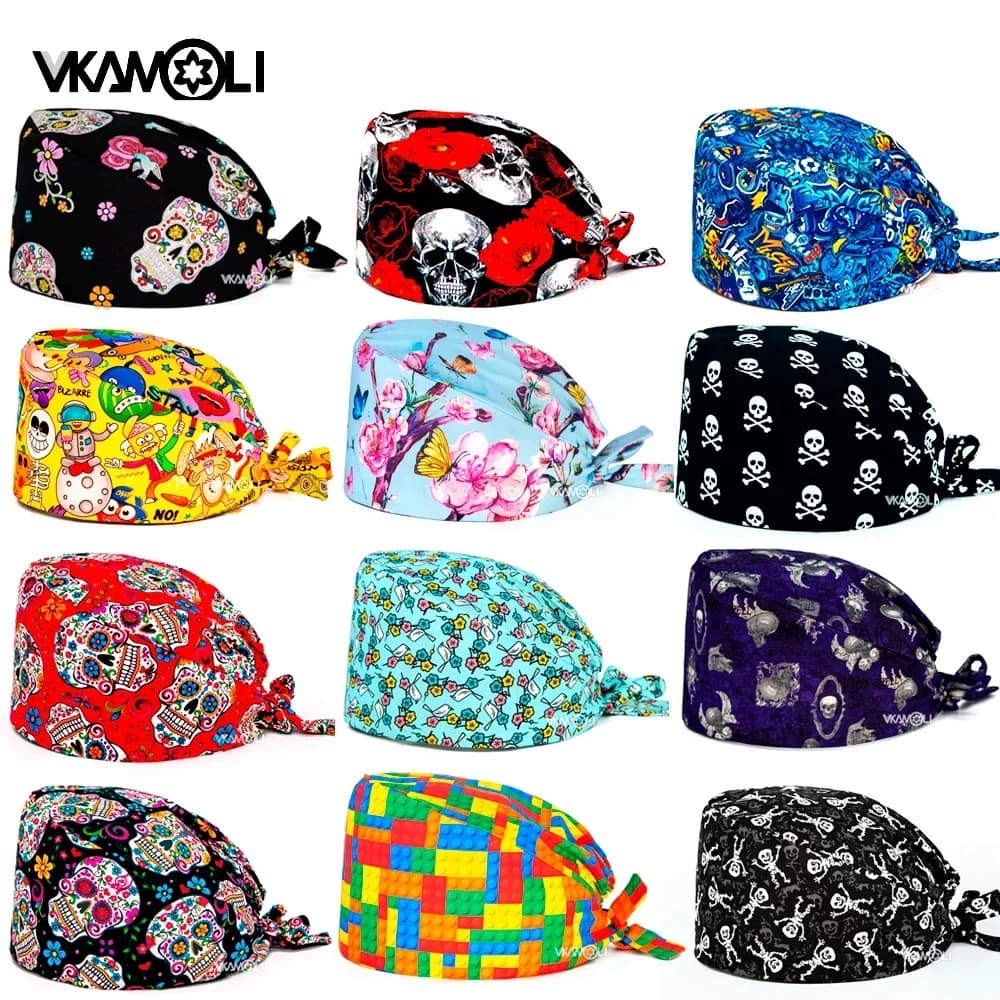 Skull pattern Scrubs hat Wholesale Fashion Breathable Scrub Cap Unisex Health service Workers adjustable caps nursing hat