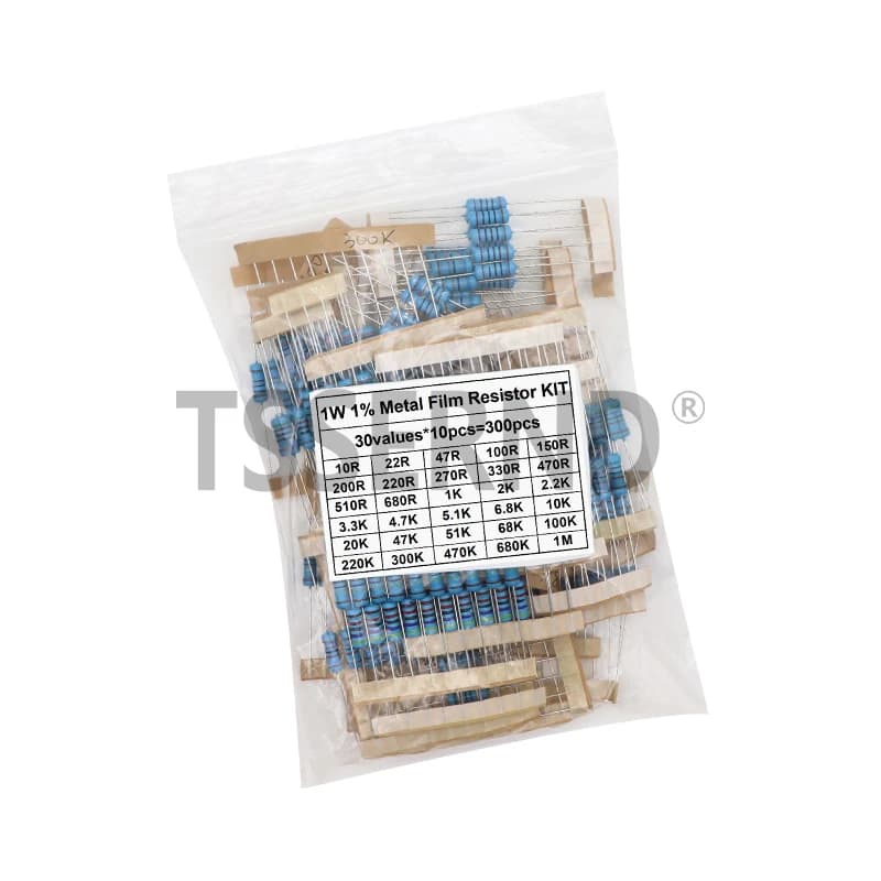 300PCS 1W 1/4W 1/2W 1% Metal Film Resistor Assortment Kit 10R -1M Ohm Resistance Set