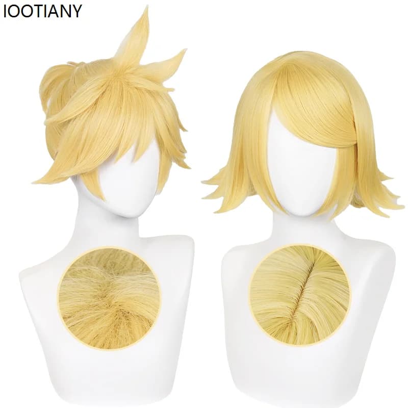 Halloween Anime Rin Len Cosplay Wig Light Yellow Short Wigs Heat-resistant Synthetic Hair Holiday Party Twins Brother Dress Up