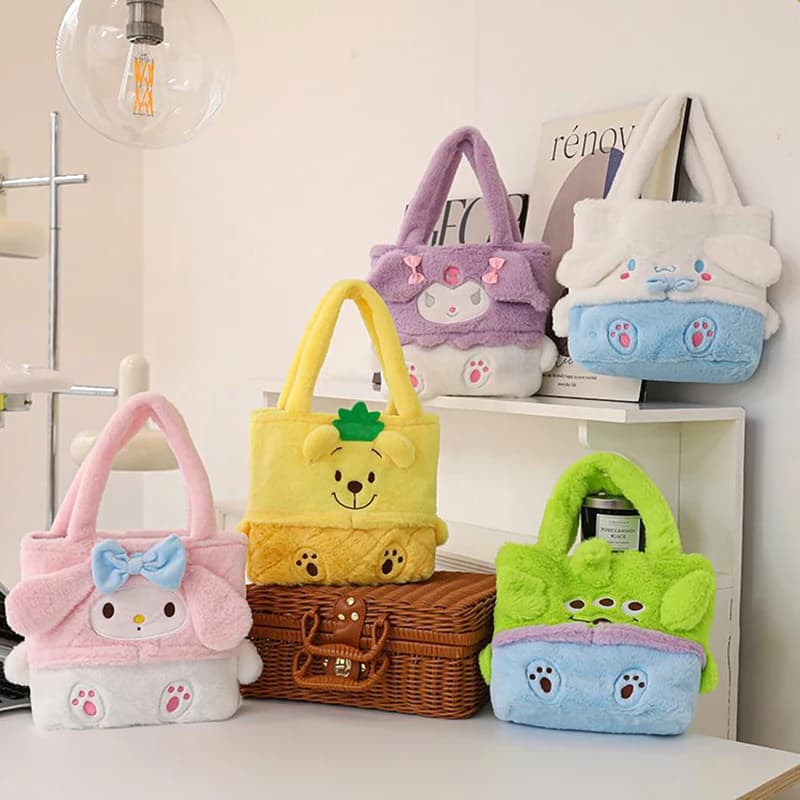 Fashion Sanrio Plush Bag Kawaii My Melody Kuromi Cinnamoroll Cartoon Tote Bags Anime Portable Handbag Storage Bag Gifts Women