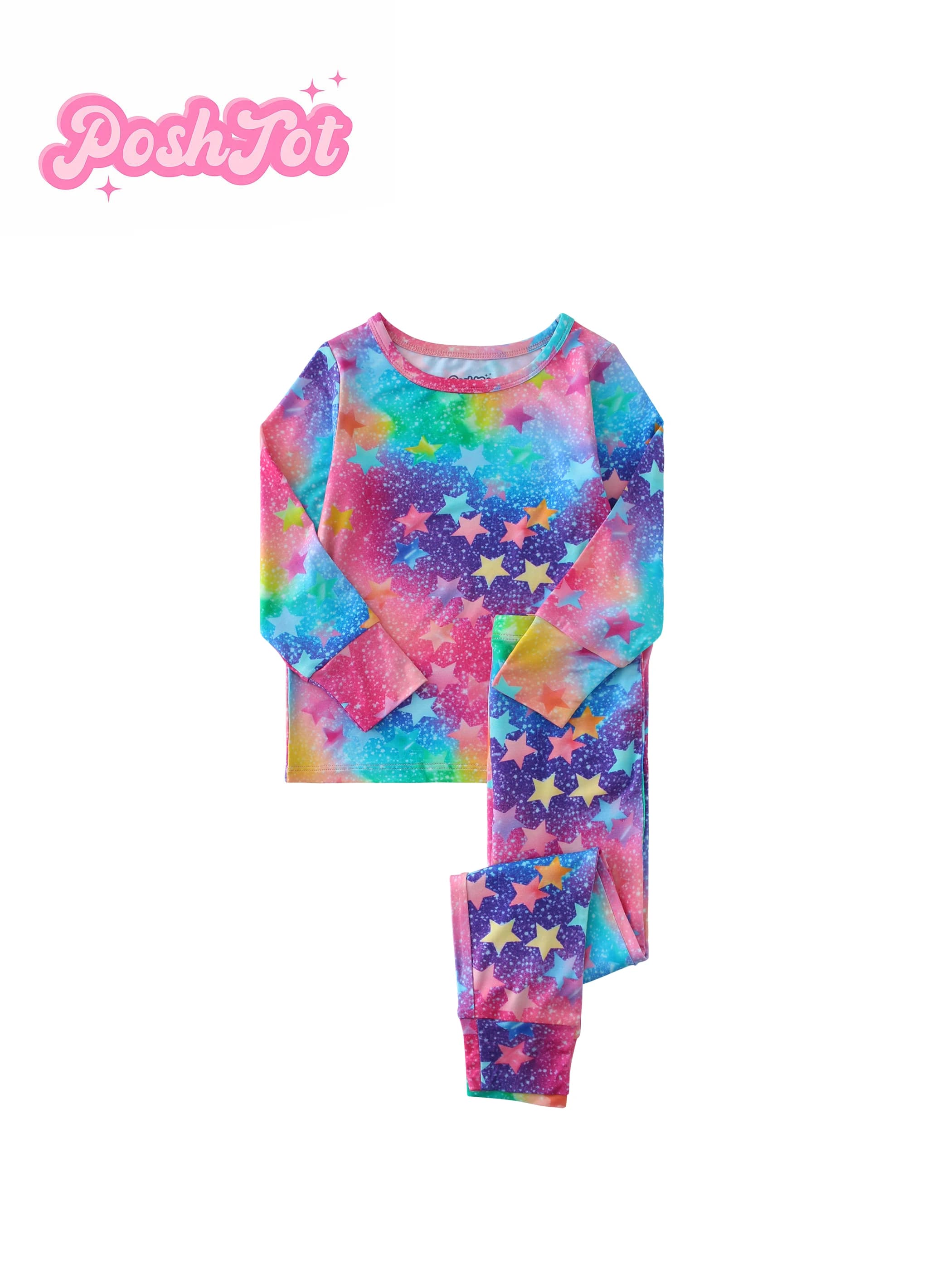 POSHTOT Star Print breathable 220gsm bamboo fiber long sleeve pants for children, light weight, no label for sensitive skin