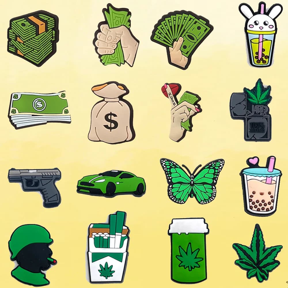 1pcs Green leaves Shoe Charms Design Shoe Decoration Fits For PVC Shoe Accessories Kids Boys Party Gifts