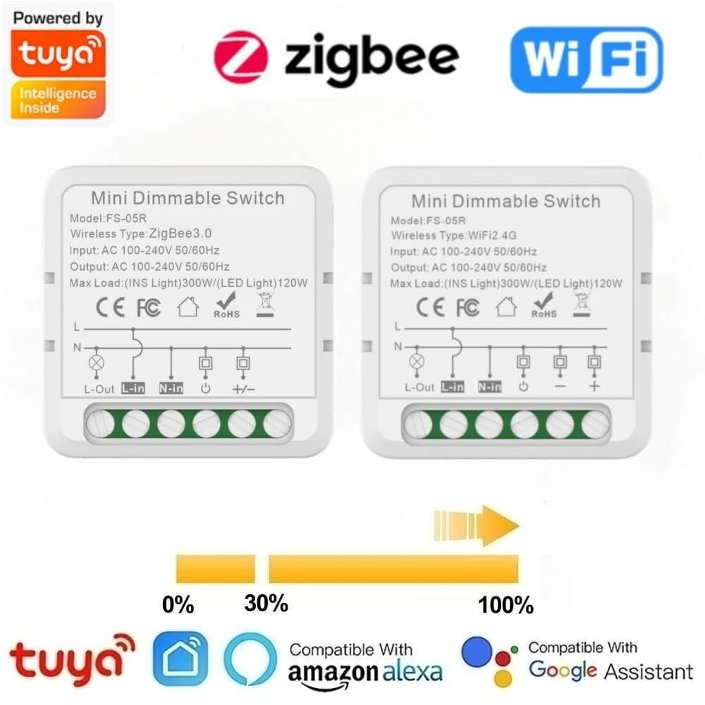 Tuya WiFi ZigBee Smart Dimmer Switch Module Need Neutral Breaker LED Lights Dimmable Switch Voice Control Work with Alexa Google