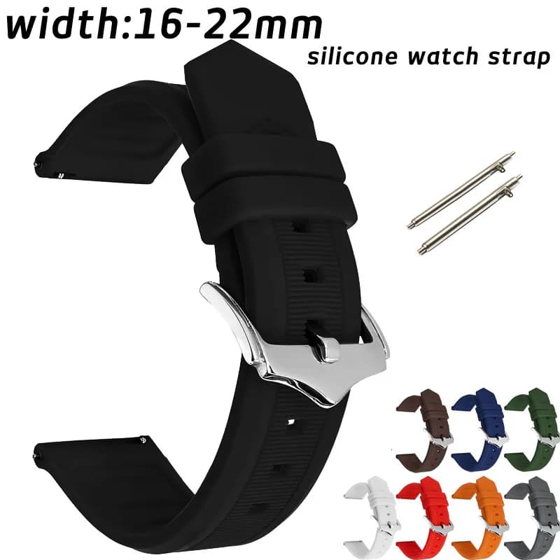 Silicone Watch Band Waterproof Straps 16mm 18mm 19mm 20mm 21mm 22mm Rubber Wristwatch Bracelet with Quick Release Pins