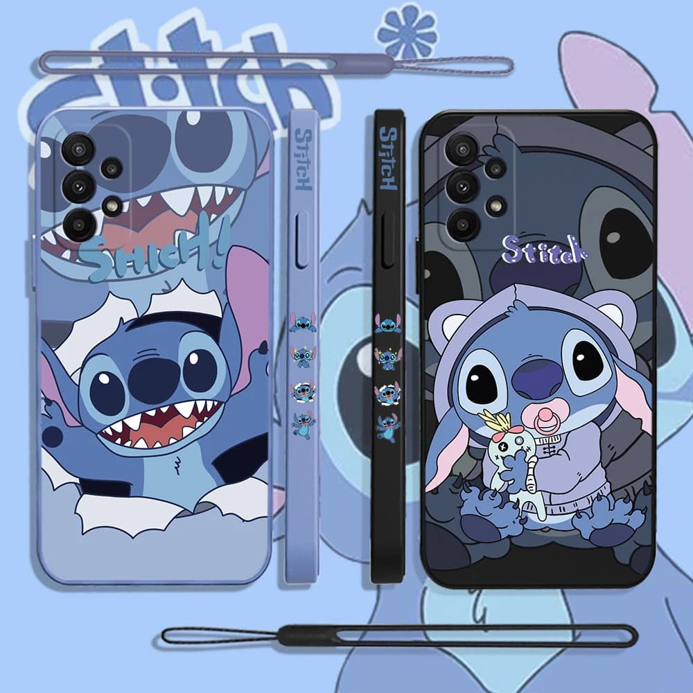 Cute Disney Stitch Phone Case For VIVO Y20 Y30 Y50 Y33T Y12 Y12S Y15 Y17 Y19 Y21 V23 V23E S9 X90 Pro 5G Cover With Hand Strap