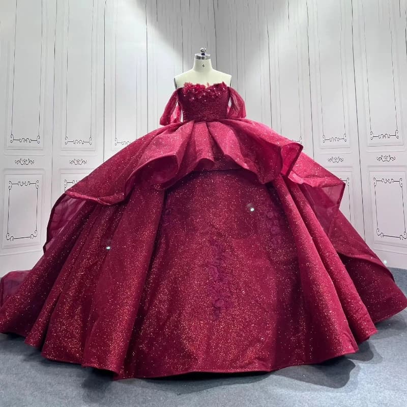 Glittering Red Quinceanera Dresses Off Shoulder Applique Lace Beading Tull Vestidos De 15 Anos Formal Party Gown Sweet 16 Dress