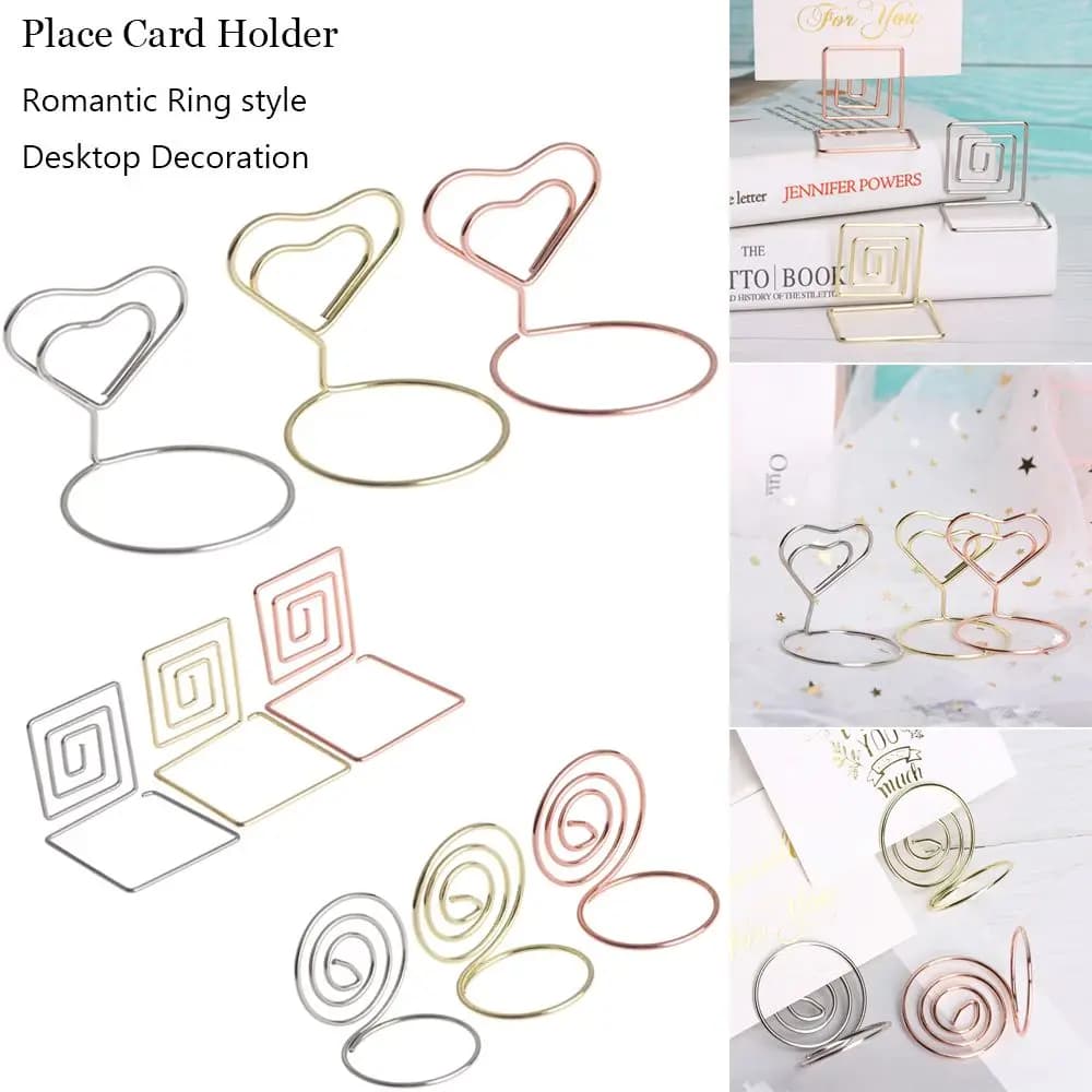 Fashion Paper Clamp Desktop Decoration Ring Shape Heart Shape Place Card Clamps Stand Table Numbers Holder Photos Clips