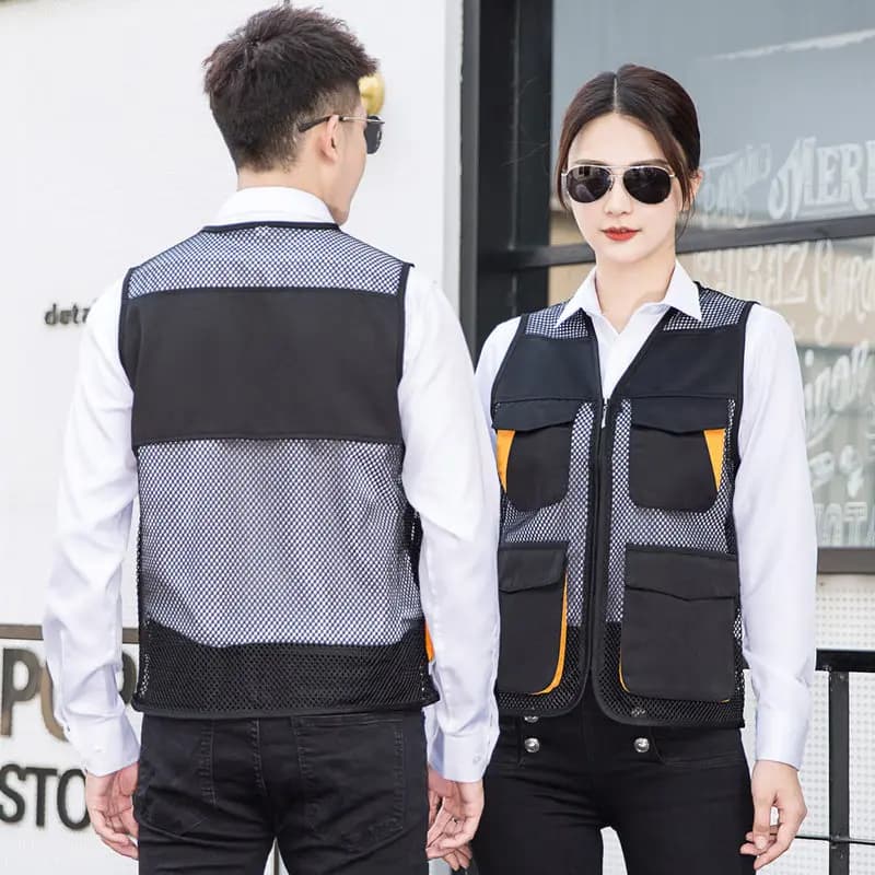 Jaket Pria Tanpa Lengan Ritsleting Jala Kerah V Rompi Pria Musim Semi Musim Panas dengan Banyak Saku Ukuran Besar L-6XL