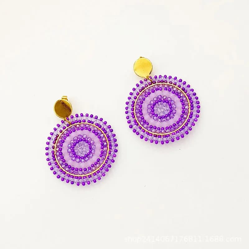 Rice bead earrings Roundness Originality Crystal Fashion Simple Bohemia Hand knitting Alloy Beaded earrings