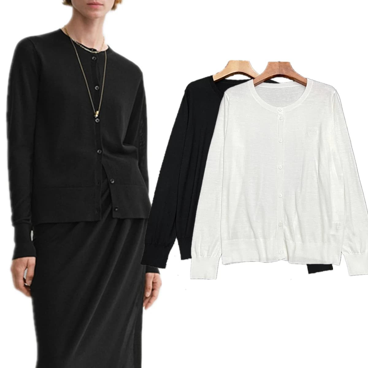 Dave&Di Nordic Minimalist Solid Color 90% Lyocell 10% Cashmere Basic Knitted Cardigan Jacket  Autumn Winter Sweaters Women