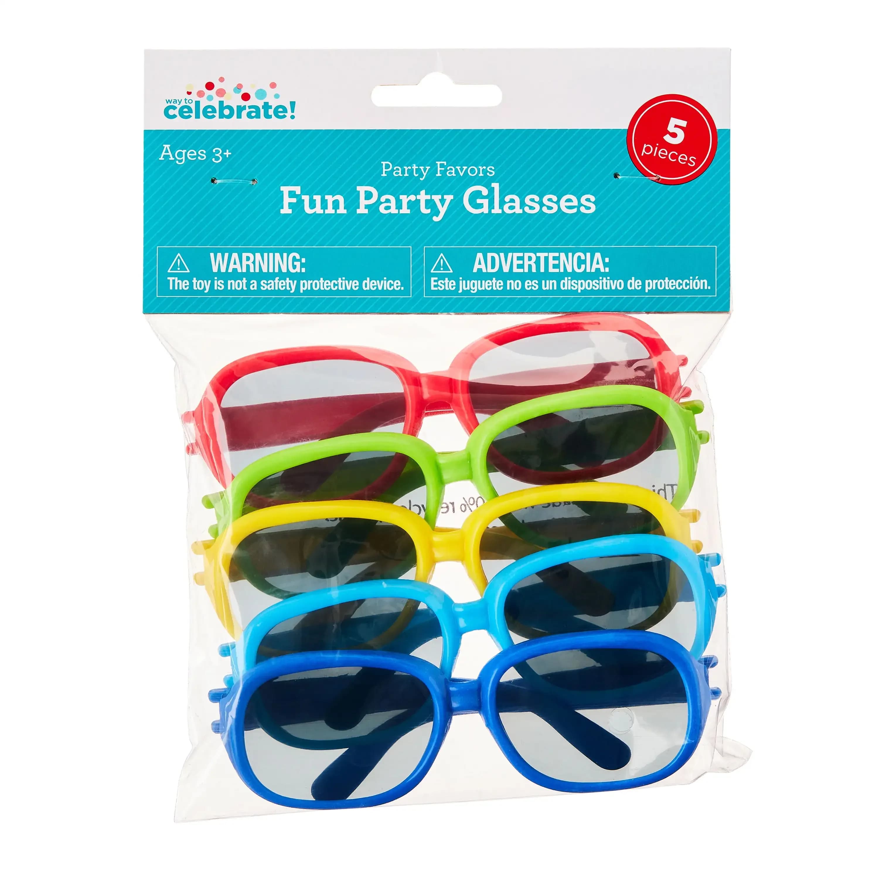 Multicolor Fun Party Glasses, 5 Count