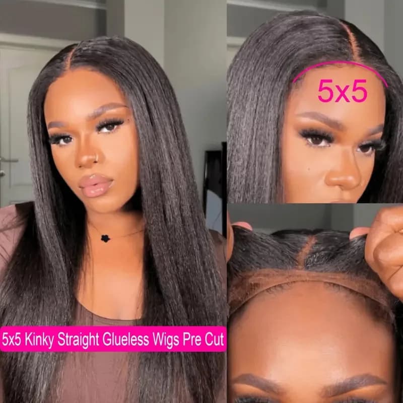 Glueless Wigs Kinky Straight 13x4/13x6 HD Lace Frontal Human Hair Wigs Ready To Wear Yaki Straight 5x5 Lace Closure Wigs