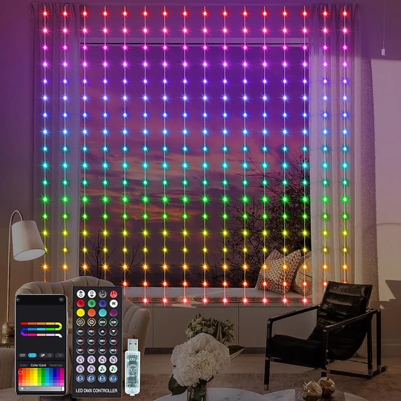 Smart Bluetooth RGB Curtain LED String Lights Garland Light USB 5V Festoon Waterproof Fairy Lights Bedroom Christmas Decor Lamp