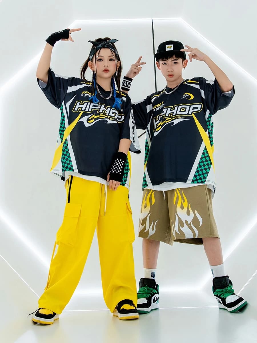 2024 New Ballroom Hip Hop Dance Clothing For Kids Loose T-Shirts Hiphop Pants Suit Boys Girls Jazz Performance Outfits DQS16151