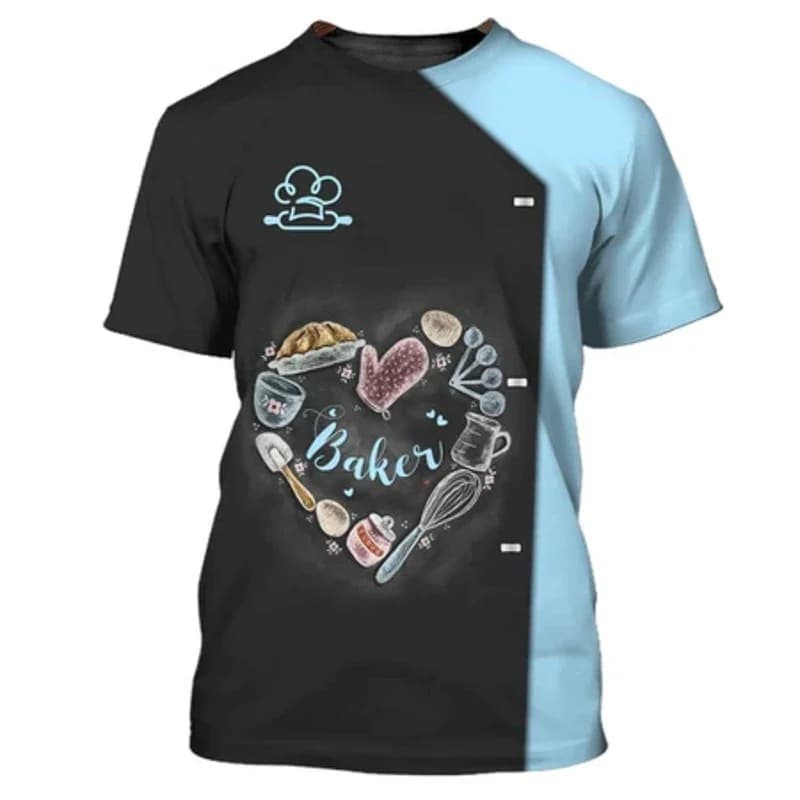 Chef Dessert Chef Cosplay 3D Harajuku Printed Funny T-shirt Men's And Women's Crewneck Short Sleeve Creative Fashion Hip Hop Top
