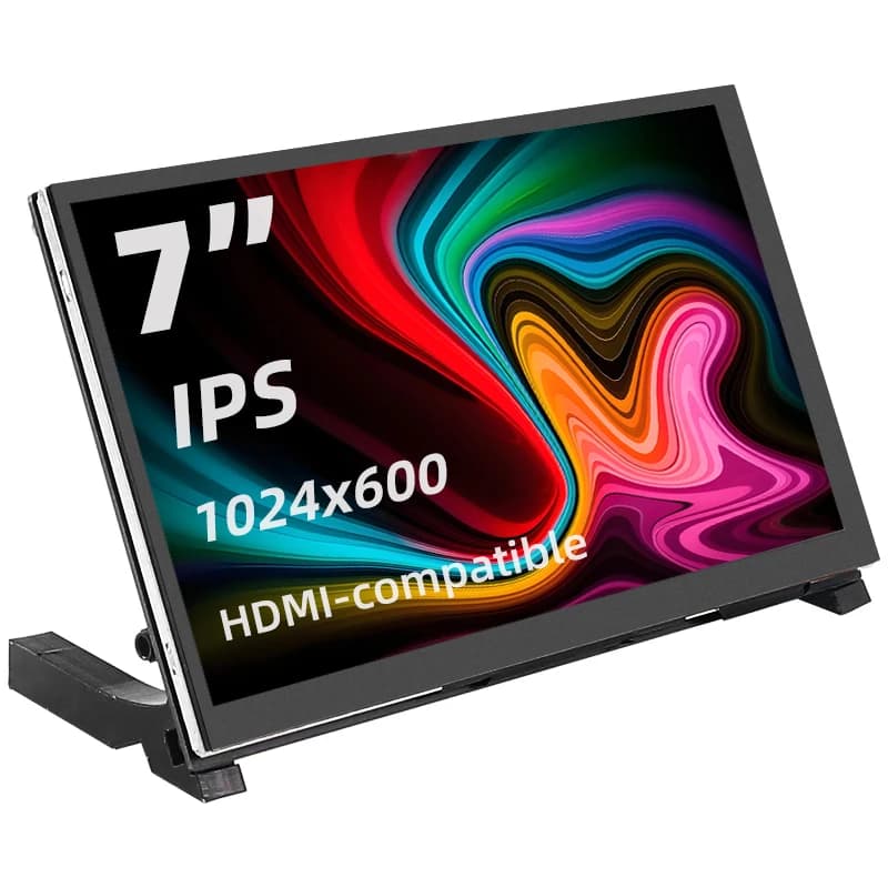 7 Inch Portable Display IPS LCD Capacitive Touch Screen 1024x600 Monitor Optional Speakers for Raspberry Pi 5 4B 3B+ Laptop PC