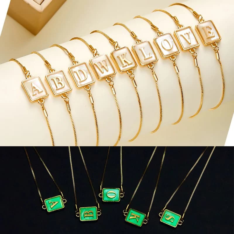 Stainless Steel Luminous 26 Letters Initial Bracelet for Women Men Glow In The Dark A-Z Alphabet Bracelet Friendship Jewelry