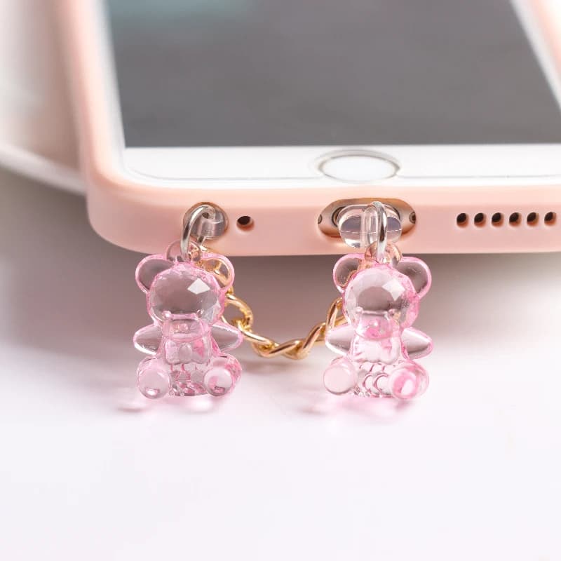 Couple Dust Plug Charm Kawaii Acrylic Bear Charge Port Plug For iPhone 3.5MM Jack Dust Protection Stopper Phone Anti Dust Cap