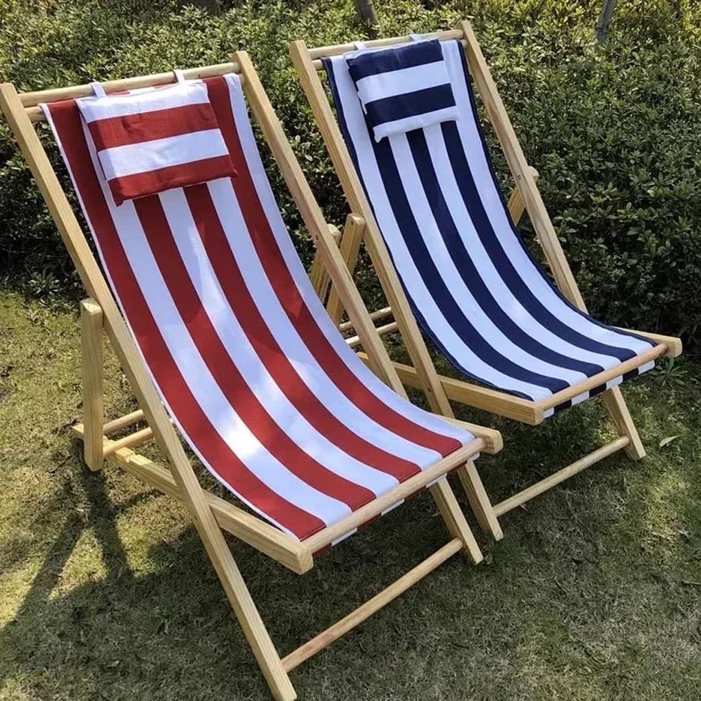 1Pc Beach Chair Cover Beach Lounger Replacement Cloth Polyester Fabric White And Blue Striped Picnic Chairs Cover