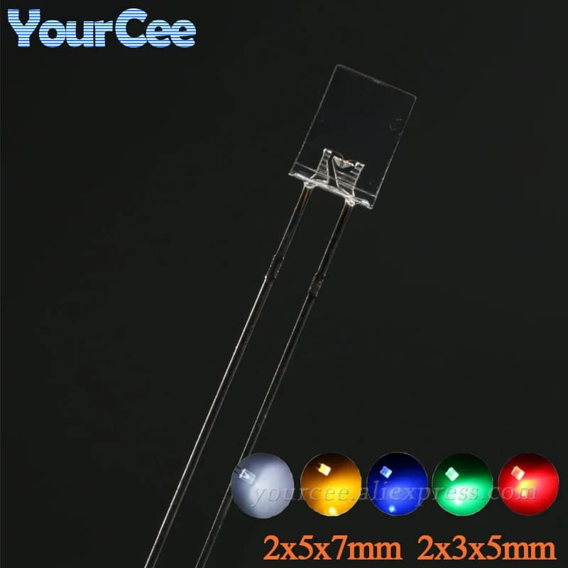 20pcs Square Ultra Bright LED 2*3*4mm 2*5*7mm Transparent Light Emitting Diode Lamp 2x3x4mm Blue Red Emerald-green Yellow White