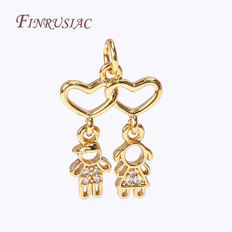 18K Real Gold Plated Boy And Girl Charm Pendant For Needlework,Cubic Zirconia Couples Charms,DIY Jewelry Making Accessories