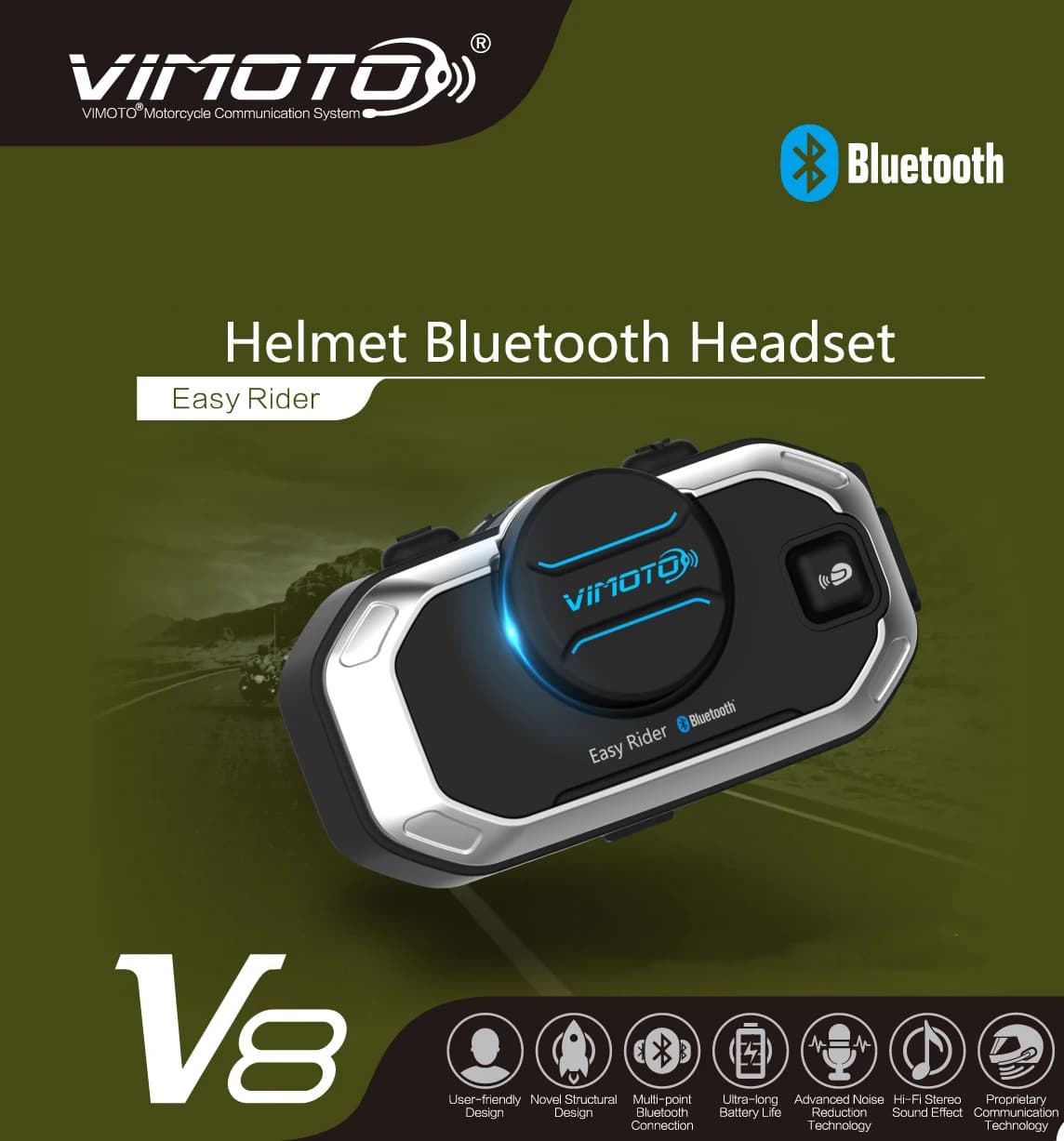Easy Rider Vimoto V8  Motorcycle Helmet Headset Intercom Bluetooth-compatible Multi-Functional Interphone