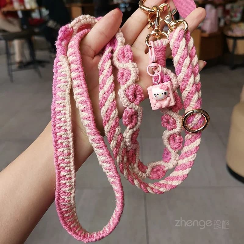 Crossbody and Neck Double Use Adjustable Telescopic Hand Woven No Neck Strap Rope Diagonal Span Anti-break Anti-fall Lanyard