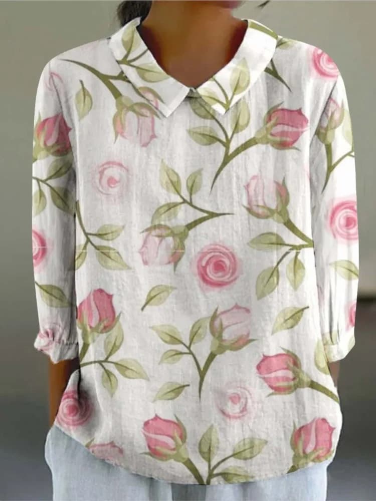 2024 Casual Loose Blouse Tops Retro Women's Lapel Shirt Fashion Print Long Sleeves Pullover Top For Streetwear Lady Blouses Top