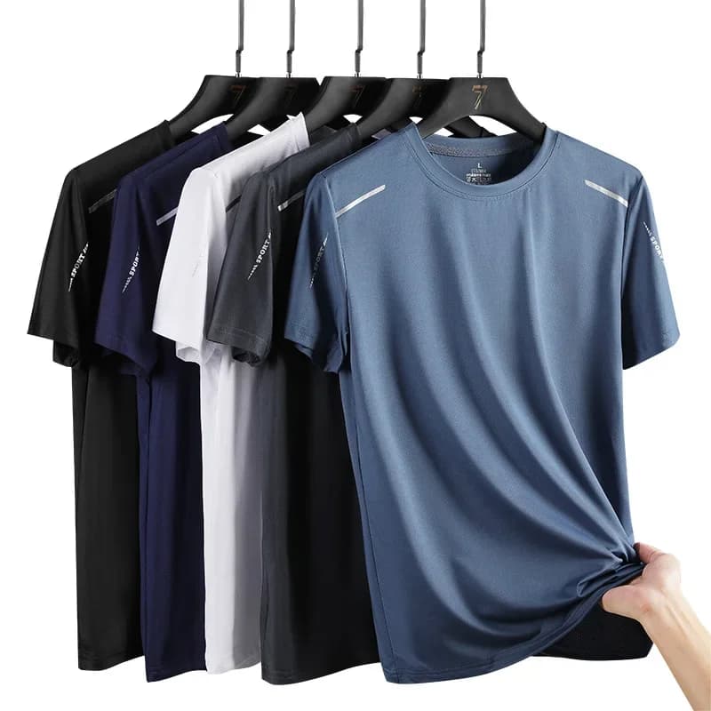 Ice silk short-sleeved T-shirt men summer quick dry cool feeling sports mesh breathable for outdoor sports hiking fishing