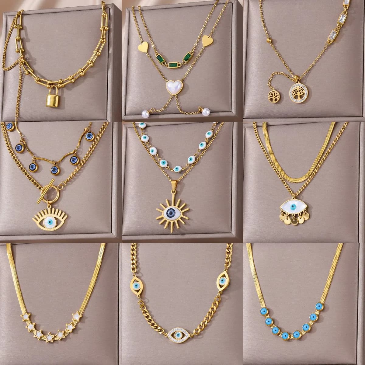 9 Style Multilayer Necklace For Women Stainless Steel Clavicle Chain Vintage Chokers For Women Accessories Jewelry