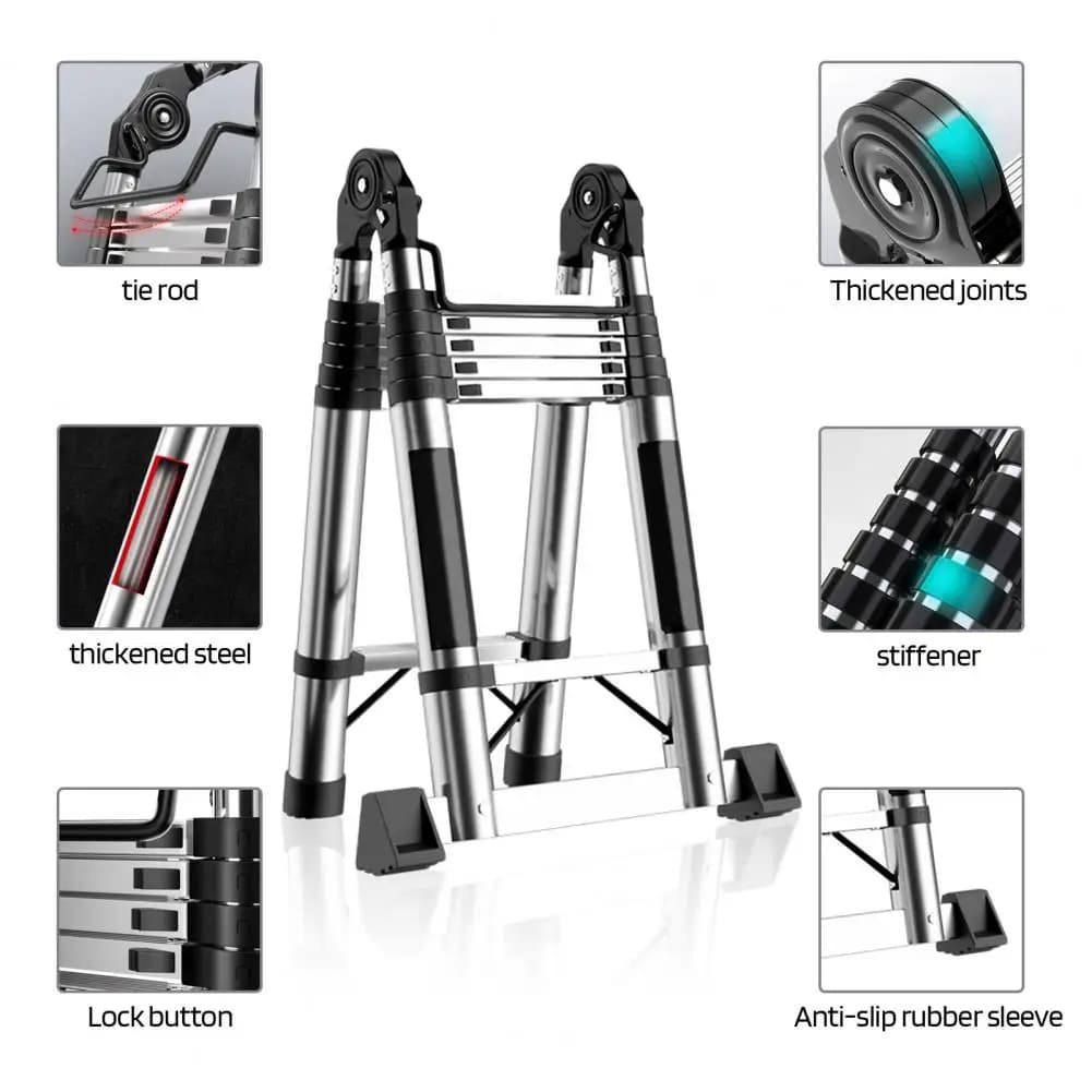 Telescoping Extension Ladder Stainless Steel Folding Telescopic Ladder with Locking Mechanism Multi-Purpose Collapsible Ladder