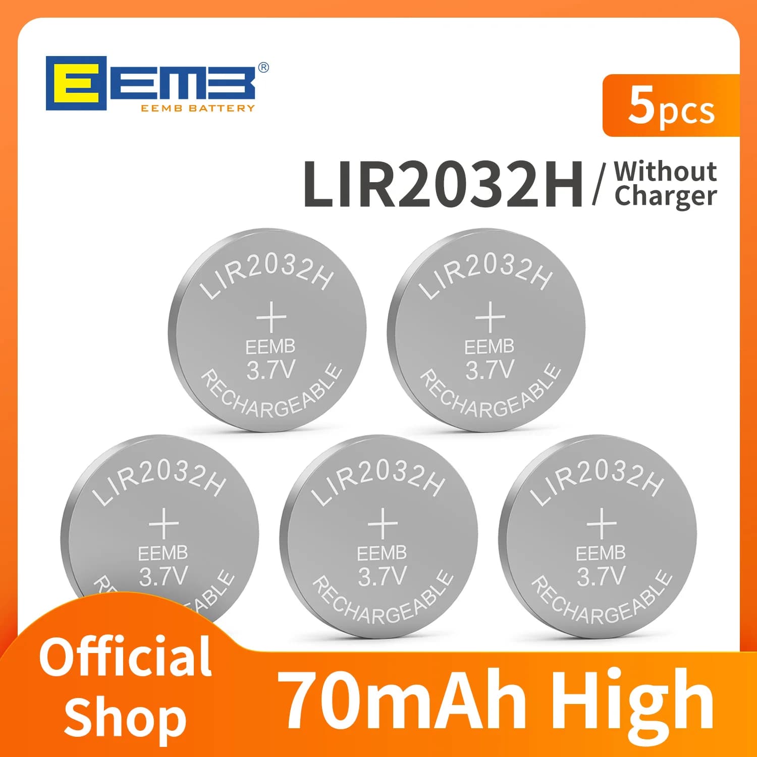 EEMB Lir2032H 70mAh high-capacity rechargeable lithium battery button battery with charger(optional） LIR2032 H 3.7V