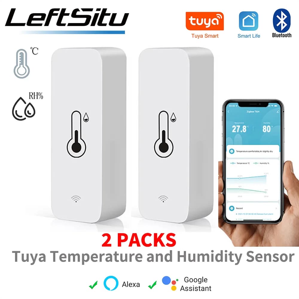 Tuya Smart Wireless Temperature Humidity Sensor Mini Bluetooth-Compatible APP Remote Control Thermometer Hygrometer 2PACK