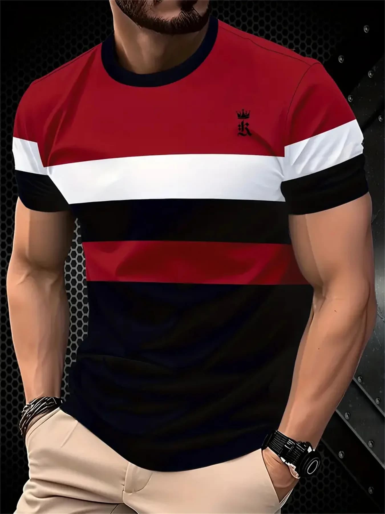 Men's T-Shirt Fashion Simple Striped Printed Short Sleeve T-Shirt Oversized Tops Summer Men's Daily Versatile Casual Clothing