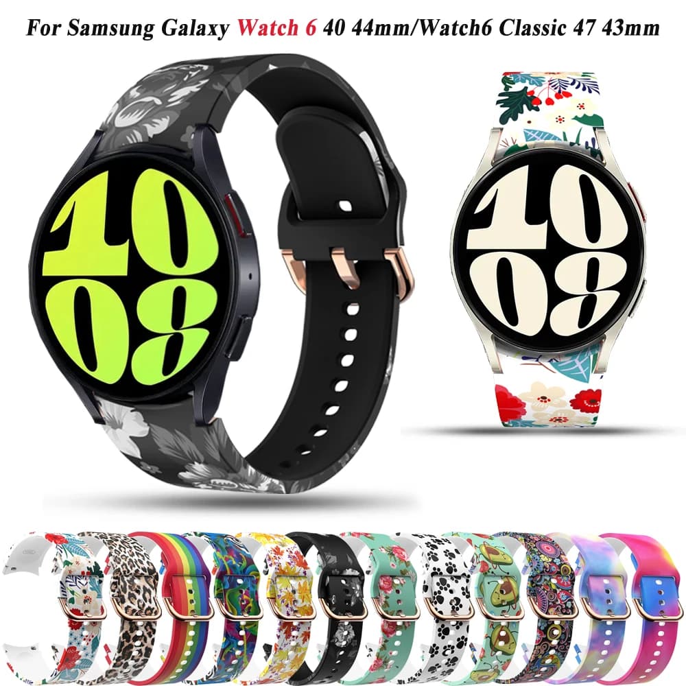 Print Silicone Sport Straps For Samsung Galaxy Watch 6 40mm 44mm / Watch6 Classic 43mm 47mm Bracelet Smartwatch Wristbands Strap