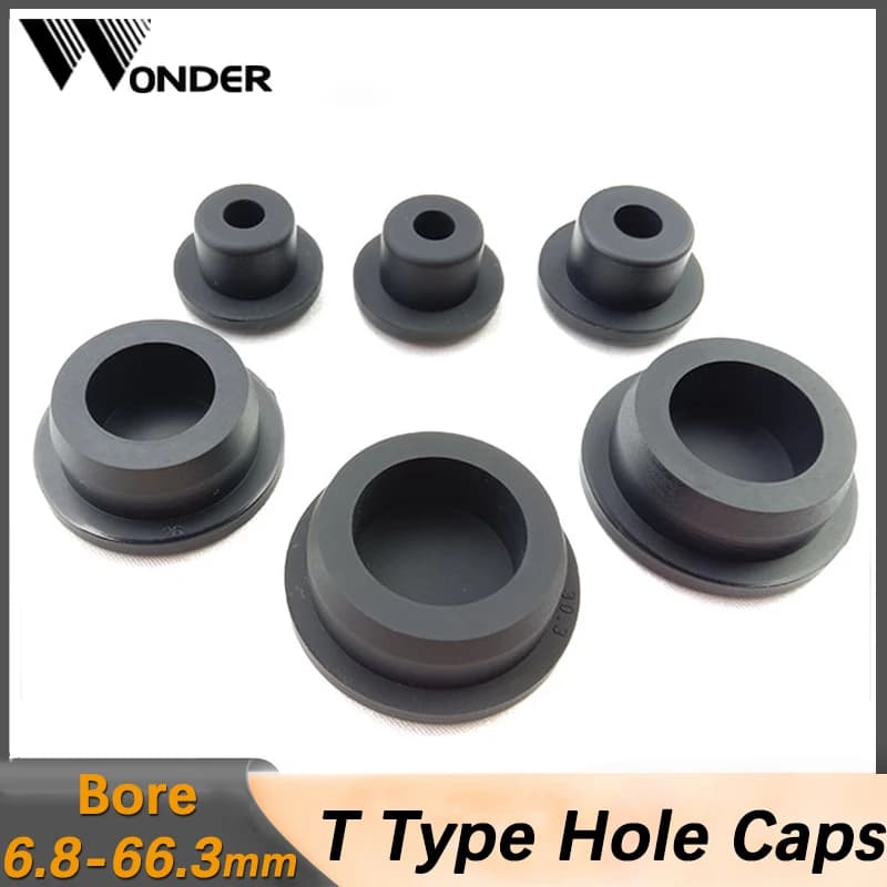 Black Silicone Rubber Seal Hole Plugs Hollow Blanking End Cap Bore 6.8-66.3mm T Type Stopper Dustproof Plug Pipe Inserts