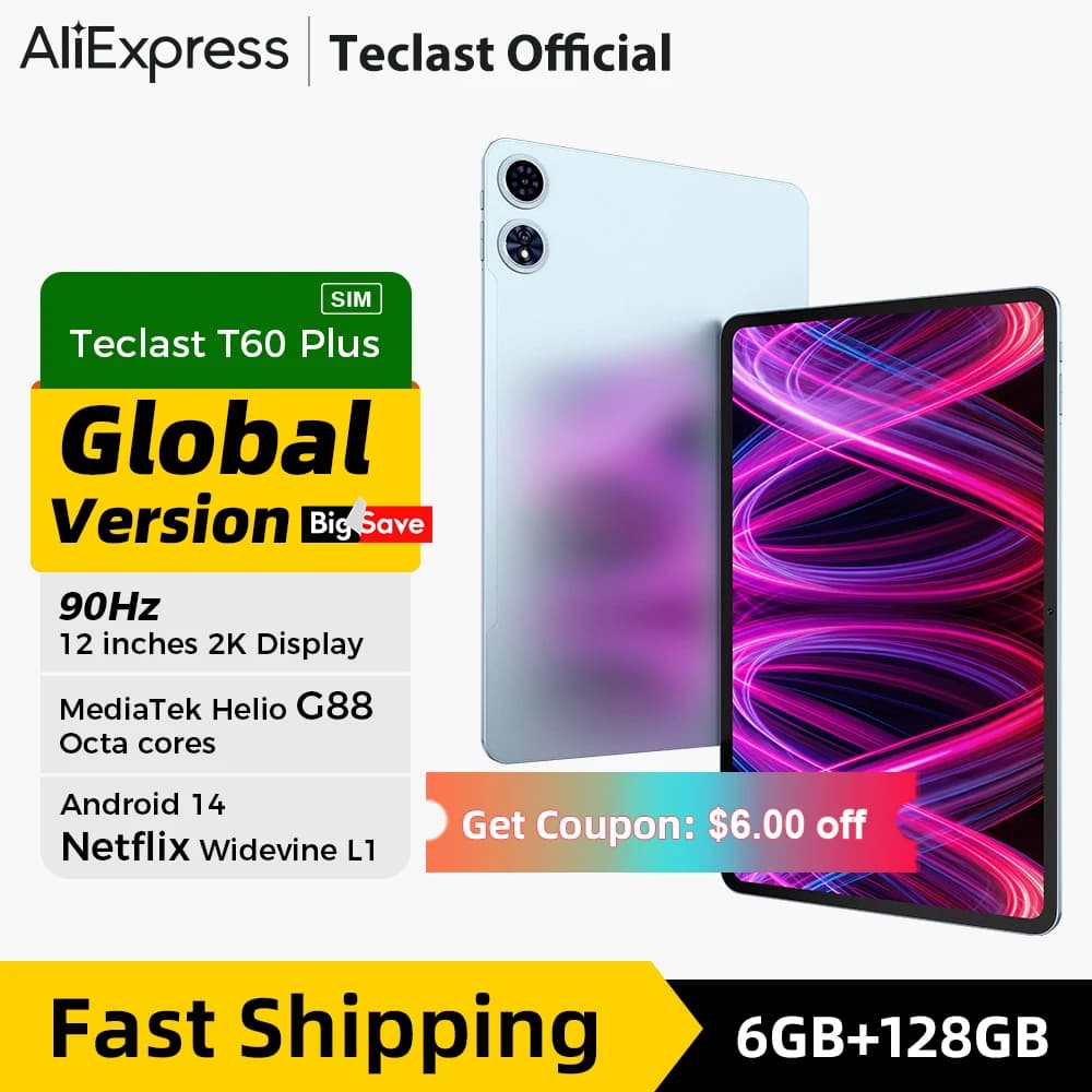 【World Premiere】Teclast T60 Plus 12" 90Hz 2K Display Android 14 L1 MTK Helio G88 6GB/128GB 8000mAh Battery 4G LTE Global Version