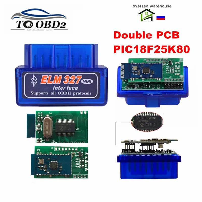 Lot ELM327 V1.5 Double PCB PIC18F25K80 Chip Bluetooth ELM 327 Code Reader Works Android OBD2 Diagnostic Tool