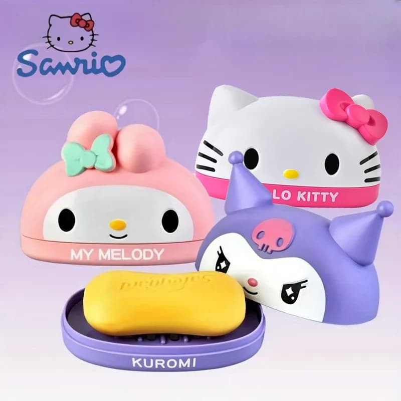 Sanrio Hello Kitt Soap Dish 3D Model Kuromi My Melody Cartoon Soap Storage Box, Bathroom Accessories, Cute Home Decor