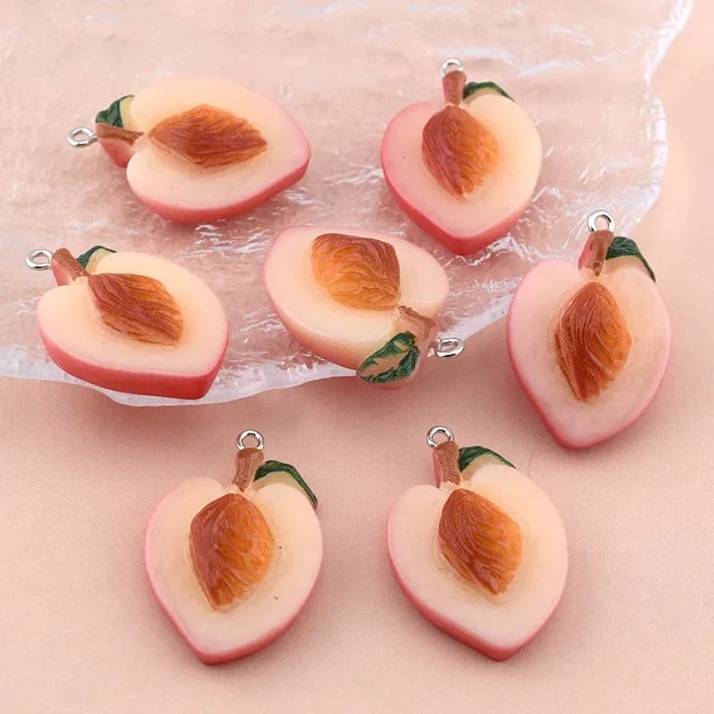 10Pcs Fashion Cute Peach Fruit Charms Simulation Peach Resin Pendant For Keychain Necklace Earrings Bracelet Diy Jewelry Make