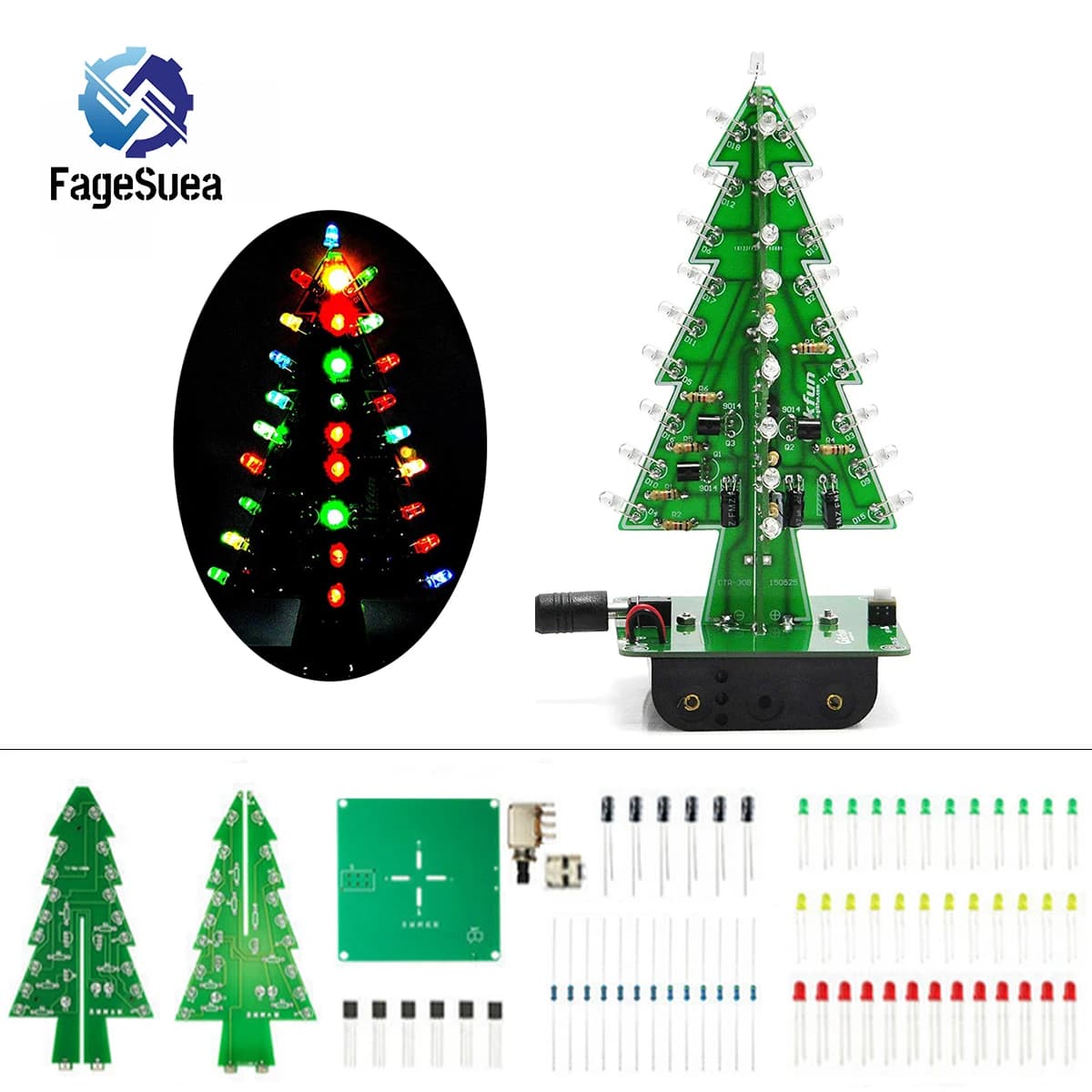 3D xmas Tree Soldering Practice Electronic Science Assembly Kit 3 Color/7 Color NoFlashing LED PCB DIY Electronics Kits